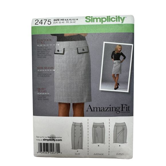SIMPLICITY Amazing Fit Pencil Skirt Pattern Uncut #2475 Size H5 (6,8,10,12,14) - Picture 1 of 5